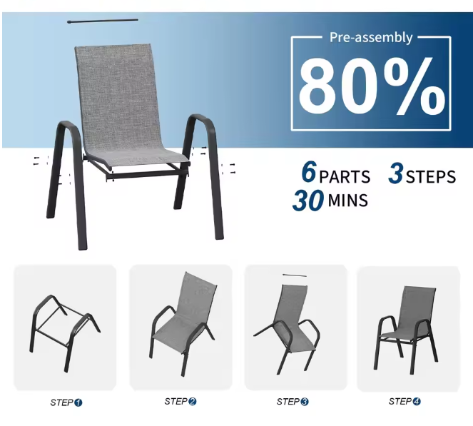 Set Of 4 Stackable Outdoor Patio Chairs, All-Weather Textilene High-Back Dining Chairs, 400lb Heavy-Duty Deck Chairs For Garden