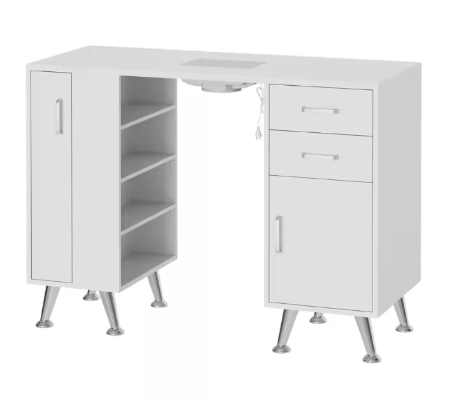 42.5" Electric Manicure Table With Dust Collector, Storage Cabinet, Drawers & Shelves, Nail Salon Workstation & Vanity Desk