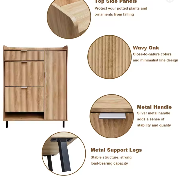 Shoe Storage Cabinet With Flip Drawers, Freestanding Narrow Entryway Shoe Organizer With Adjustable Shelves, Modern Wave Pattern