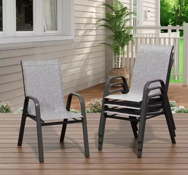 Set Of 4 Stackable Outdoor Patio Chairs, All-Weather Textilene High-Back Dining Chairs, 400lb Heavy-Duty Deck Chairs For Garden