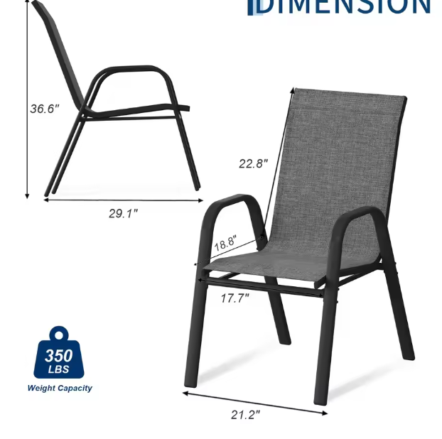 Set Of 4 Stackable Outdoor Patio Chairs, All-Weather Textilene High-Back Dining Chairs, 400lb Heavy-Duty Deck Chairs For Garden