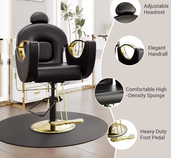 Commercial Barber Chair Reclining & 360&deg; Swivel, Heavy Duty Hydraulic Salon Chair With Adjustable Height For Haircut Shampoo