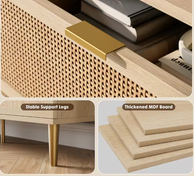  6-Drawer Rattan Dresser, Natural Hand-Woven Rattan & Wood Large Storage Dresser With Deep Drawers For Bedroom Living Room