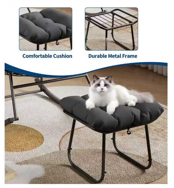 Oversized Papasan Rocking Chair With Ottoman, Outdoor Lounge Egg Rocker For Porch Balcony Backyard, Heavy Duty 450lb Capacity