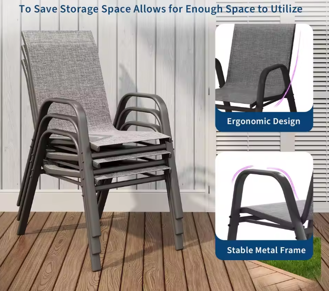 Set Of 4 Stackable Outdoor Patio Chairs, All-Weather Textilene High-Back Dining Chairs, 400lb Heavy-Duty Deck Chairs For Garden